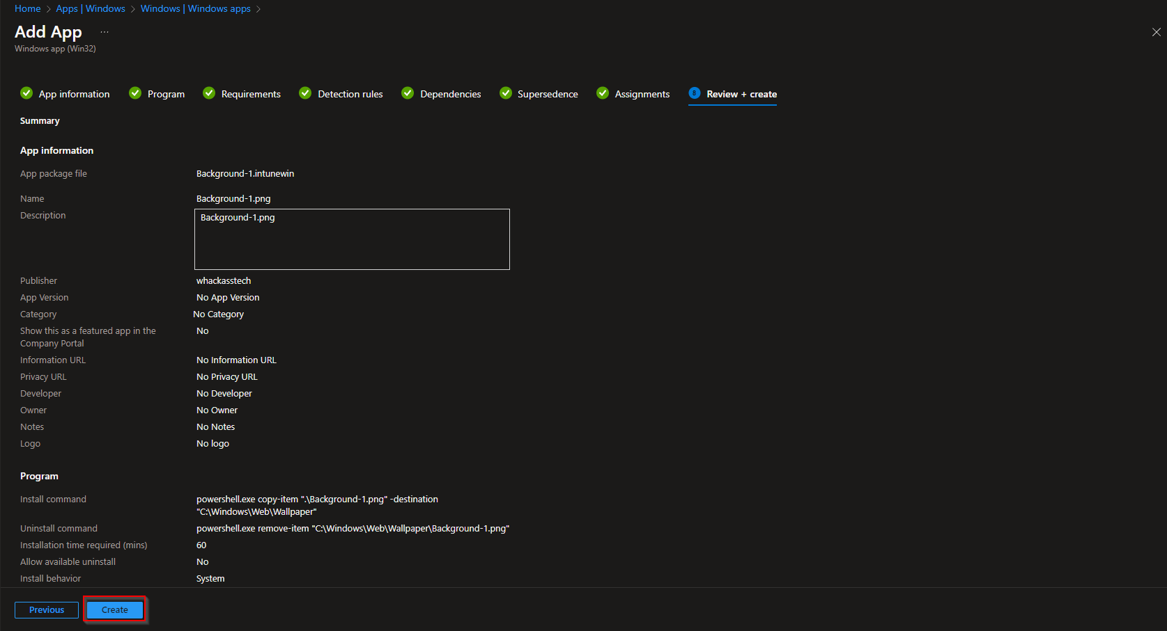 Assigning the Win32 app to groups
